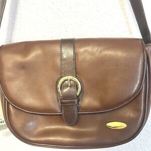 Liz Claiborne Shoulder Bag Brown Faux Leather‎ Crossbody Bag Snap Closure
